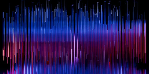 Cyber elements made of transparent glass and liquid acrylic purple blue glow on black backdrop cinematic tech background design cover art visuals 3d rendering © IM_VISUALS