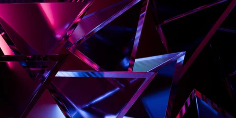 Cyber elements made of transparent glass and liquid acrylic purple blue glow on black backdrop cinematic tech background design cover art visuals 3d rendering © IM_VISUALS