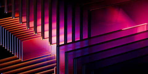 Cyber elements made of transparent glass and liquid acrylic purple blue glow on black backdrop cinematic tech background design cover art visuals 3d rendering © IM_VISUALS