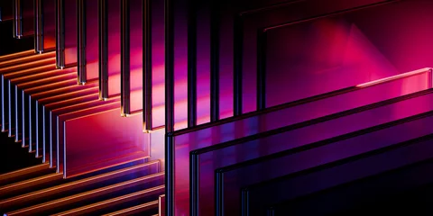 Cyber elements made of transparent glass and liquid acrylic purple blue glow on black backdrop cinematic tech background design cover art visuals 3d rendering © IM_VISUALS