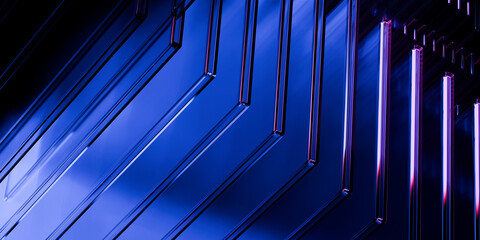 Cyber elements made of transparent glass and liquid acrylic purple blue glow on black backdrop cinematic tech background design cover art visuals 3d rendering © IM_VISUALS