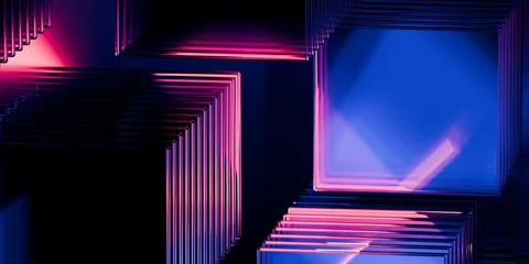 Cyber elements made of transparent glass and liquid acrylic purple blue glow on black backdrop cinematic tech background design cover art visuals 3d rendering © IM_VISUALS