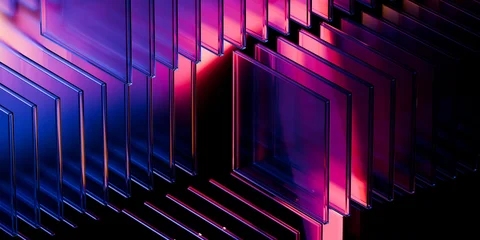 Cyber elements made of transparent glass and liquid acrylic purple blue glow on black backdrop cinematic tech background design cover art visuals 3d rendering © IM_VISUALS