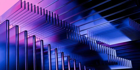 Cyber elements made of transparent glass and liquid acrylic purple blue glow on black backdrop cinematic tech background design cover art visuals 3d rendering © IM_VISUALS