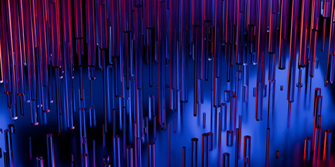 Cyber elements made of transparent glass and liquid acrylic purple blue glow on black backdrop cinematic tech background design cover art visuals 3d rendering © IM_VISUALS
