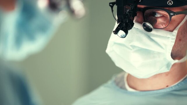 Close-up of a surgeon during an operation in surgery. Surgery concept.
