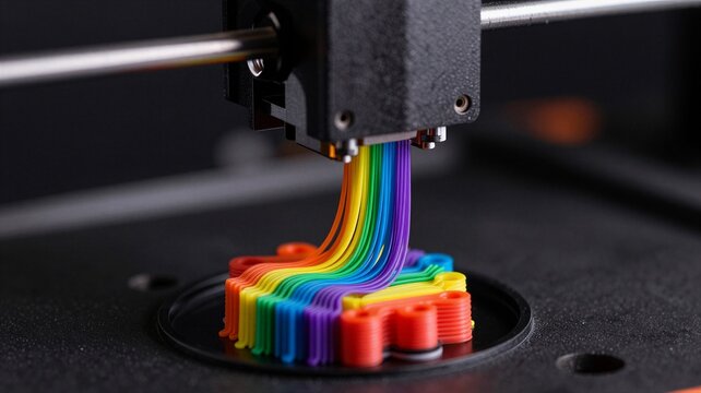 Macro View of Nozzle Extruding Colorful Filament