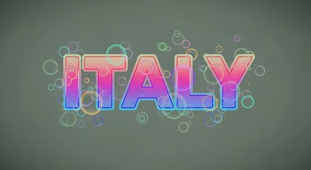 Obraz premium Vibrant italy text with holographic effect on dark background