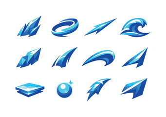 Fototapeta premium Elemental Cold Icons. Two-Color vector icons of elemental cold shapes: icy shard edge, curved frost band, frozen taper line, cool