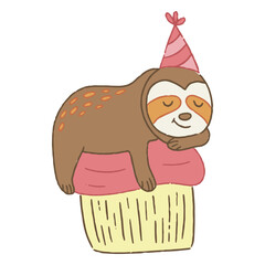 Fototapeta premium Cute birthday sloth cartoon
