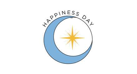 Happiness Day logo with crescent moon and star symbolizing joy and positivity.