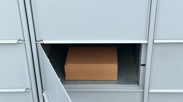 Package delivery in residential parcel locker box.