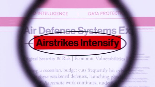 Airstrike intensify fast sequence news articles headline title animation with magnifying glass documentary style