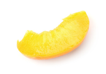 Piece of pickled peach isolated on white, above view