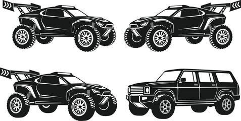 Off Road Truck and SUV Silhouette Set Extreme Rally Vehicle Vector Illustration Isolated on White © MDBELAL