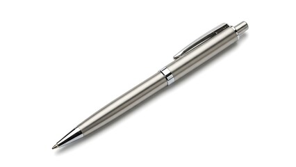 Elegant stainless steel ballpoint pen on white background