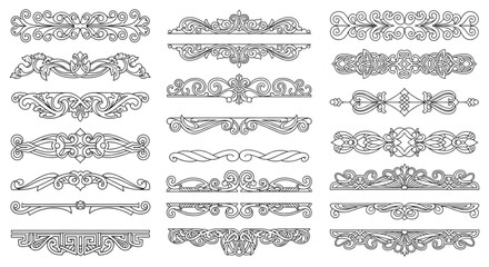 Collection of Ornate Decorative Borders and Dividers in Black and White.