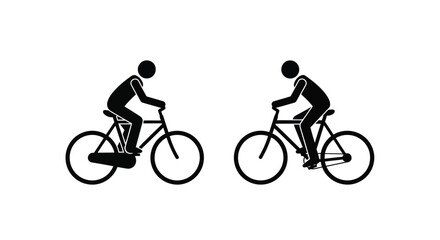 Fototapeta premium Two cyclists riding bicycles depicted in a simple black and white illustration