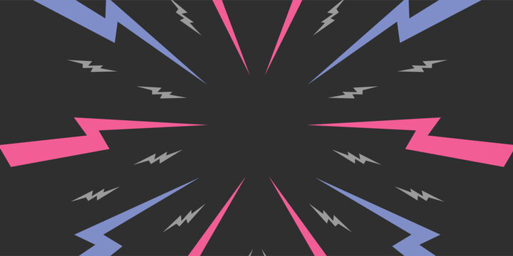 Color Thunder, white background. Confrontation image illustration of thunder bolt. Flat illustration simple Vector. Template for comic. Neon color. Style of horizontal design template without text.