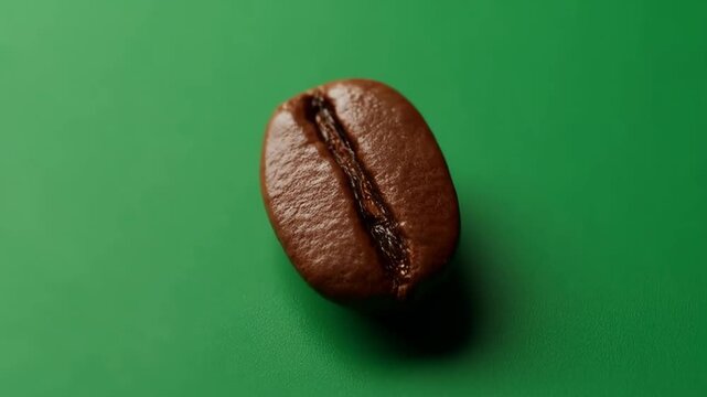 Coffee bean roasted and cracked open on a green surface with shadow featuring food, beverage, drink with caffeine and brown elements for legume,