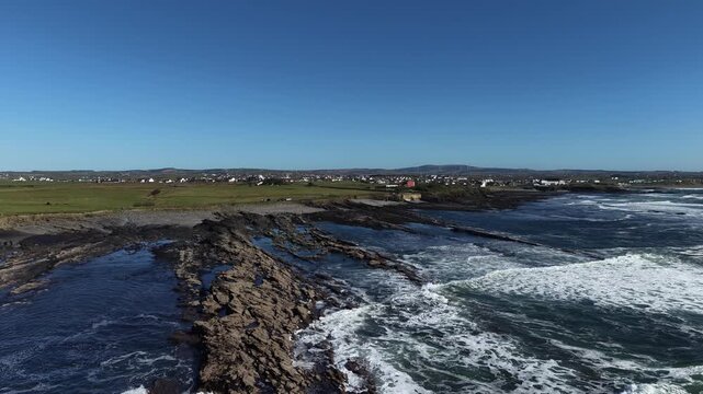 Ireland Coastline Aerial View with Waves, Scenic Rocky Shore, 4K Drone Slow Motion 30fps