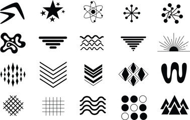 Fototapeta premium Collection of vintage mid-century modern graphic design elements and atomic age symbols