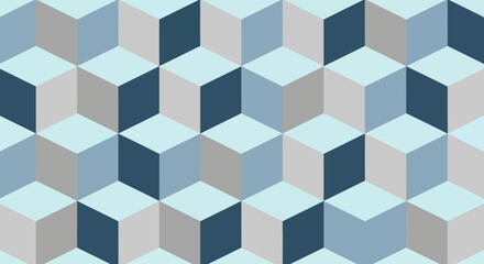 Obraz premium Geometric pattern of 3D blue cubes in various shades.