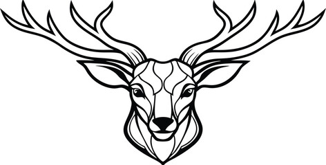 Stylized illustration of a deer's head with large antlers and a tribal design