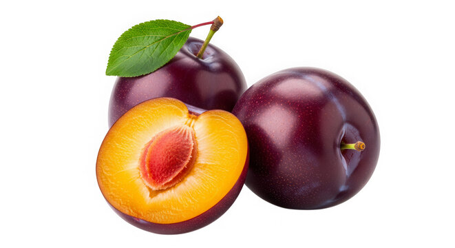 A vibrant display of a ripe peach and a plump plum showcasing their distinct colors and textures.