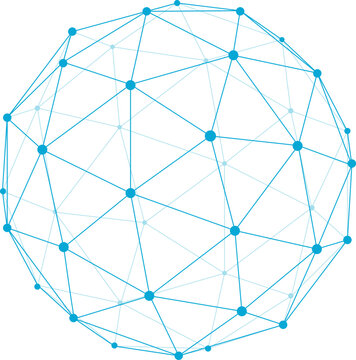 Wireframe sphere blue line element. Polygonal style