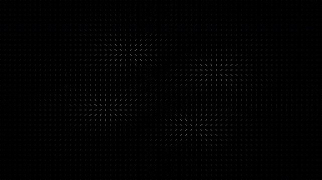 4K electric field animation with rotating positive and negative charges creating dynamic magnetic vector lines. Abstract physics technology background visualizing electromagnetic forces and energy