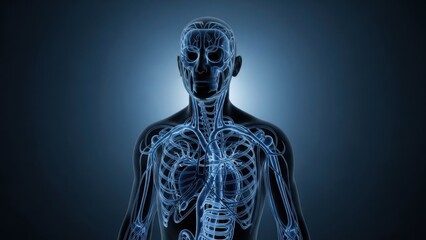 Human Body Anatomy X-ray Illustration - Skeletal and Circulatory Systems.
