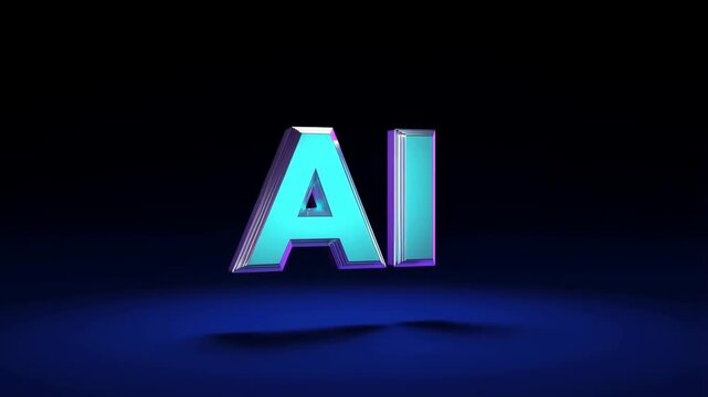 AI chrome letters with sleek 3D design and blue glow featuring AI, 3D, futuristic with technology and artificial intelligence elements for machine