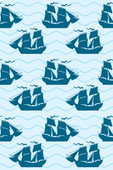 Sailing ship decorative pattern. Seamless marine background © MicroOne