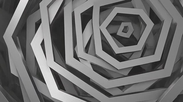 Abstract geometric pattern with concentric hexagonal shapes in a metallic finish