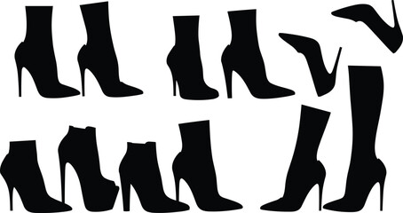 High heel silhouette illustration, fashion footwear artwork, stylish shoe design, black boot motif, elegant stiletto sketch, trendy shoe pattern