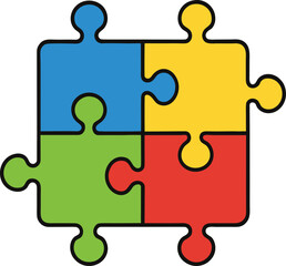 Four interlocking multicolored jigsaw puzzle pieces forming a square vector illustration EPS PNG file