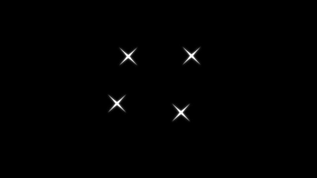 Minimalist vector doodle stars animation with smooth blinking and shining light effect on black background for clean aesthetic overlays and festive starlight atmosphere in high resolution.