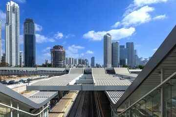 Israel, Tel Aviv financial business district skyline with shopping malls and high tech offices