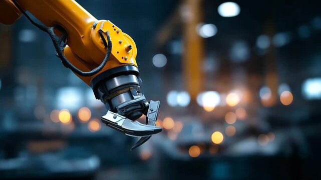 Close up view mechanical arm claw crane at landfill facility waste management operation garbage disposal visualization industrial equipment display defocused site background