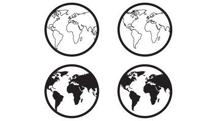 Obraz premium Globes set with outlines and filled continents in black and white monochrome style featuring globe, world, earth with planet and map elements for