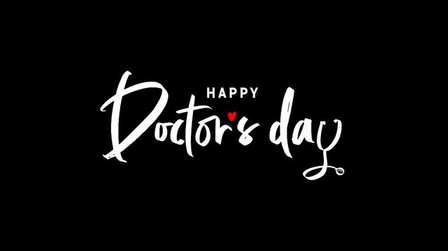 Happy doctors day animated text in white color for video greeting card. gift card. 30 march World Doctor's Day. alpha channel, 4k