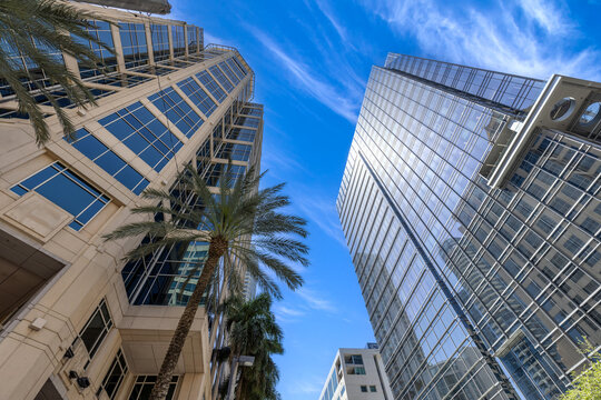 Florida, Fort Lauderdale, Las Olas Boulevard. Downtown financial district and city skyline