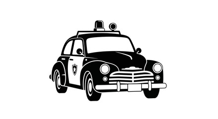 Vintage police car illustration in black and white front view depicted © msunny93