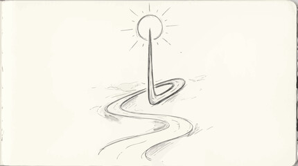 Fototapeta premium Abstract sketch of a winding path leading to a radiating sun or star symbol