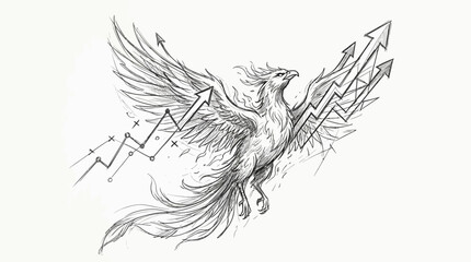 Fototapeta premium Ascending phoenix with upward trending arrows symbolizing financial growth and market success