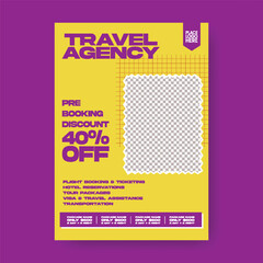 Retro Vintage Style Travel Agency Flyer Poster Template, Summer Holiday Package Promotional Design, Tourism Agency Brochure Cover, Adventure Tour, Visa Assistance, Global Travel Airline Booking