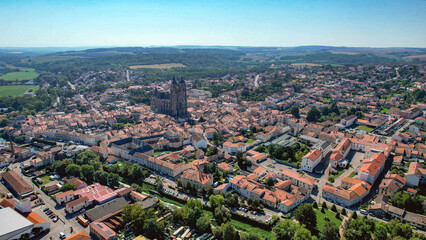 Fototapeta premium Aerial view of the old town of the city Saint-Nicolas-de-Port in France. On a sunny spring day.