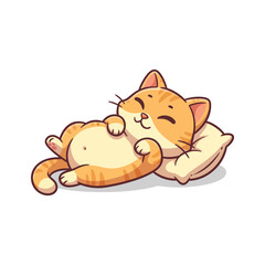Fototapeta premium Playful and adorable cartoon kitten peacefully resting on a cozy pillow, showcasing a moment of sweet tranquility and contentment