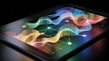Smartphone Displaying Colorful Waveform Data Visualization on Screen